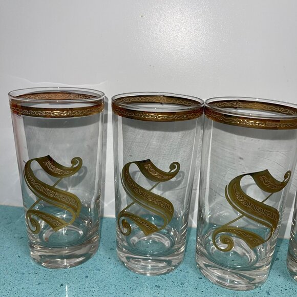 Culver 1960s Mid Century Highball Glasses Monogrammed S Set of 6 - Picture 4 of 9
